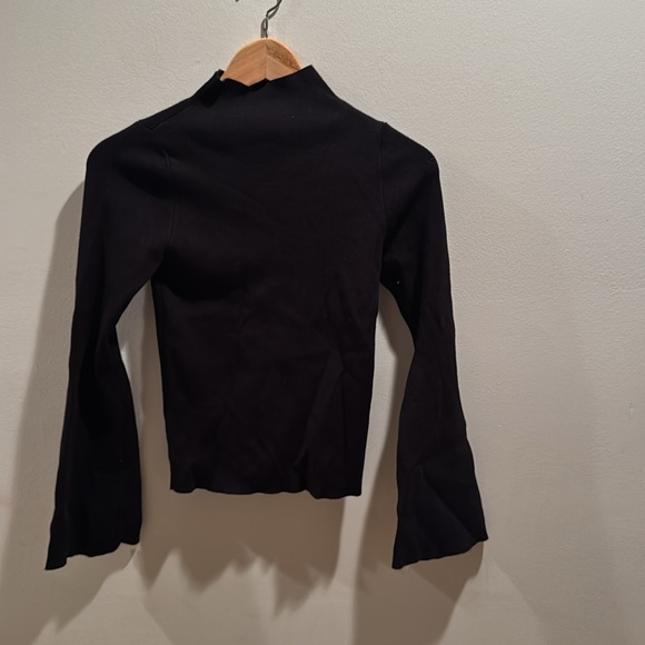 Maeve Arlowe Bell Sleeve Black Ribbed Knit Top XS - Picture 2 of 6
